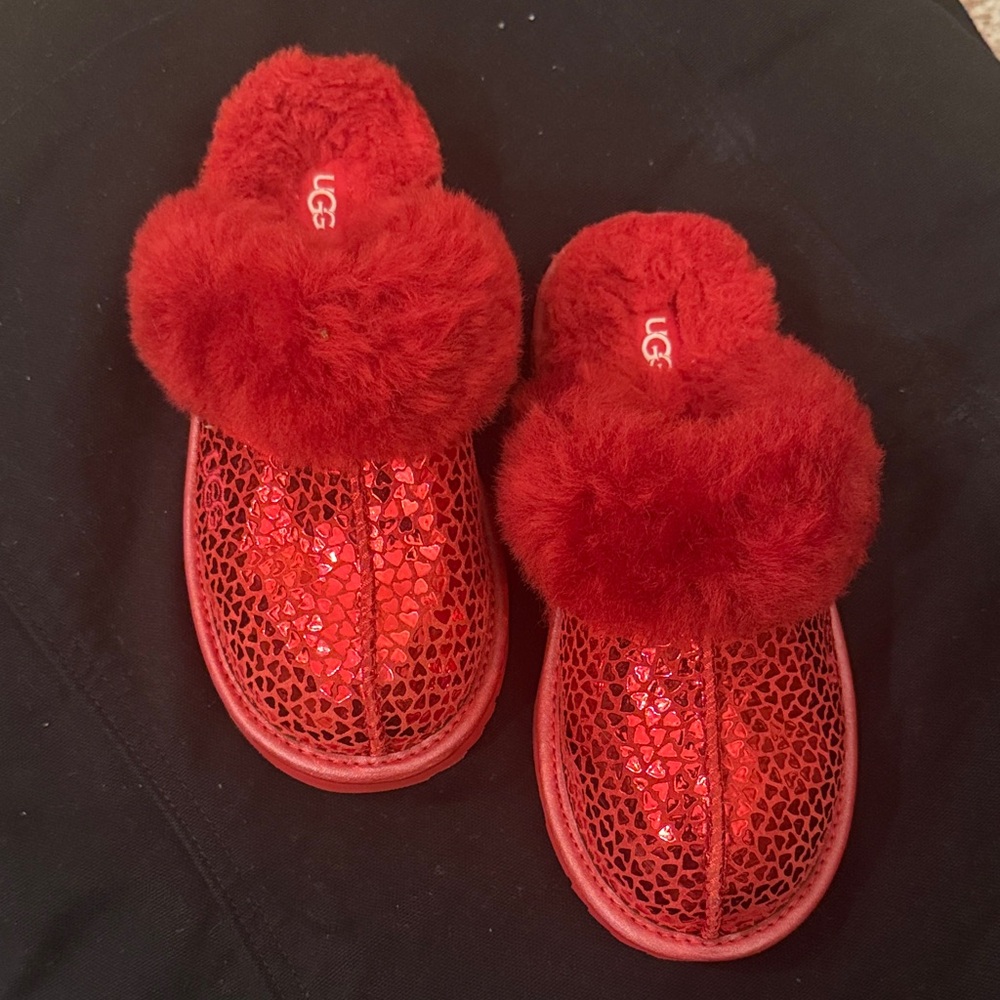 UGG Red Sparkle Furry Slippers